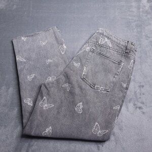 Simple Society Womens Butterfly Wide Leg Crop Jeans 13 High Rise Button Fly Gray